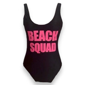 Beach Squad One Piece Black with Hot Pink Letters Women’s Size Large